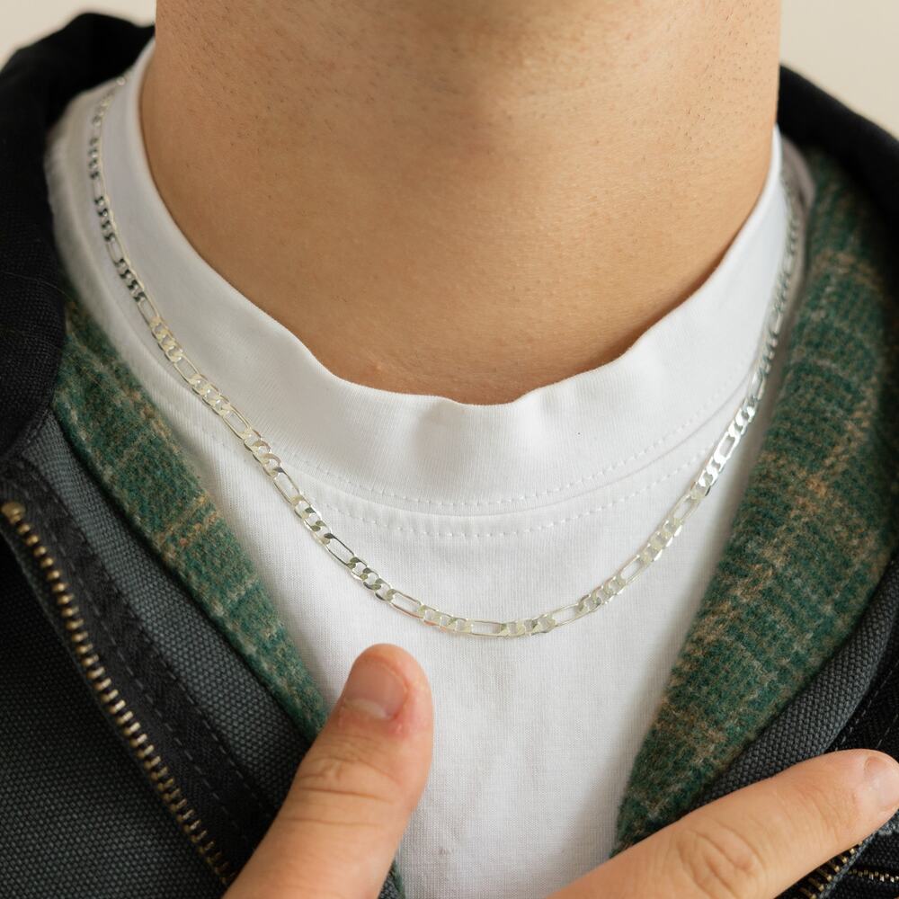 Silver Stainless Steel Figaro Chain Necklace 3mm Diamond Cut Y2K Jewelry Unisex